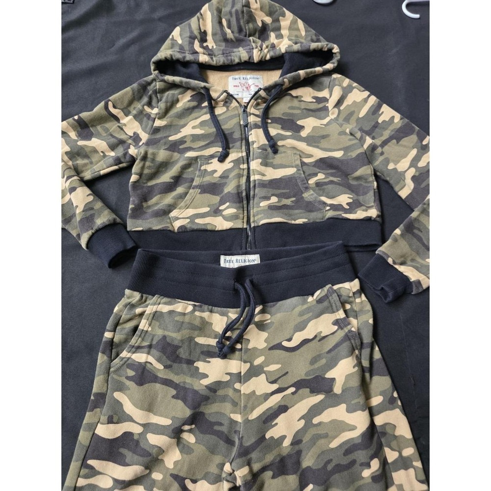 True Religion Tracksuit Camouflaged Set Full Zip Hoodie Jogger Pants  Size Small